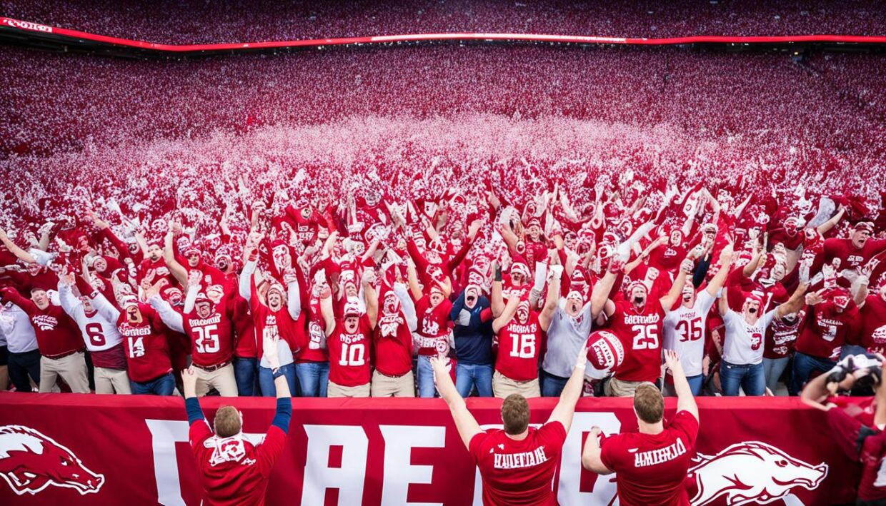 Hog fans celebrating the Razorbacks