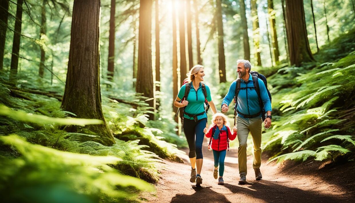 family hiking with kids in nature